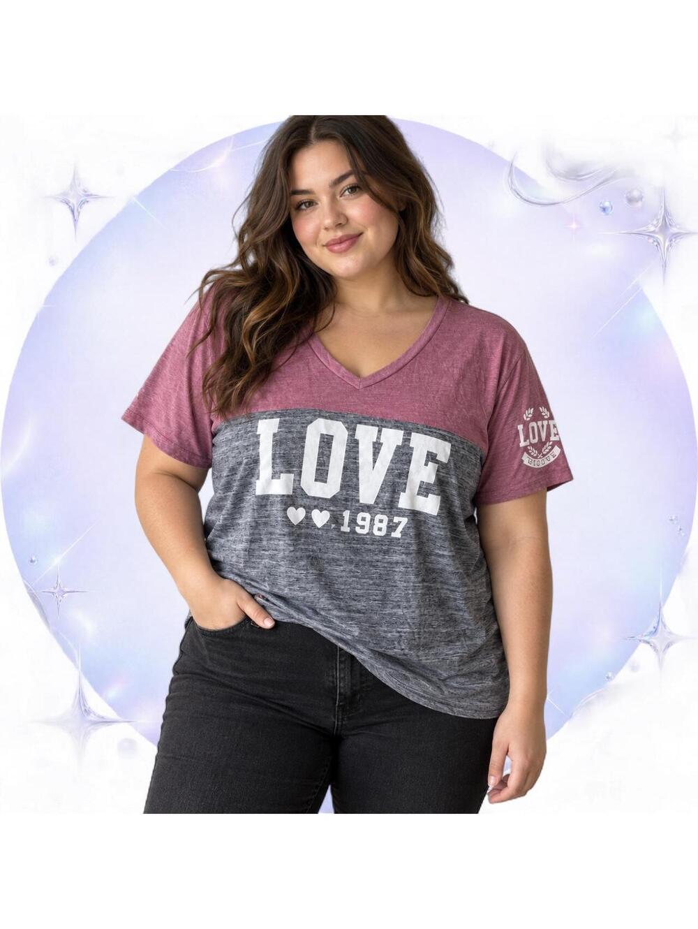 Reflex Plus Size LOVE 1987 Colorblock Graphic Tee 3XL
